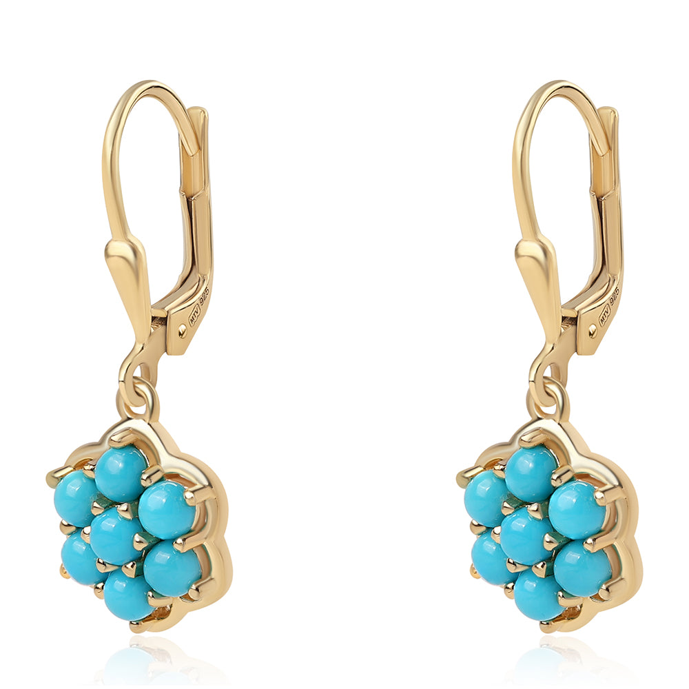 Pozlacené 925 / 1000 Sterlingové Stříbro Náušnice s Tyrkysem Sleeping Beauty 1 