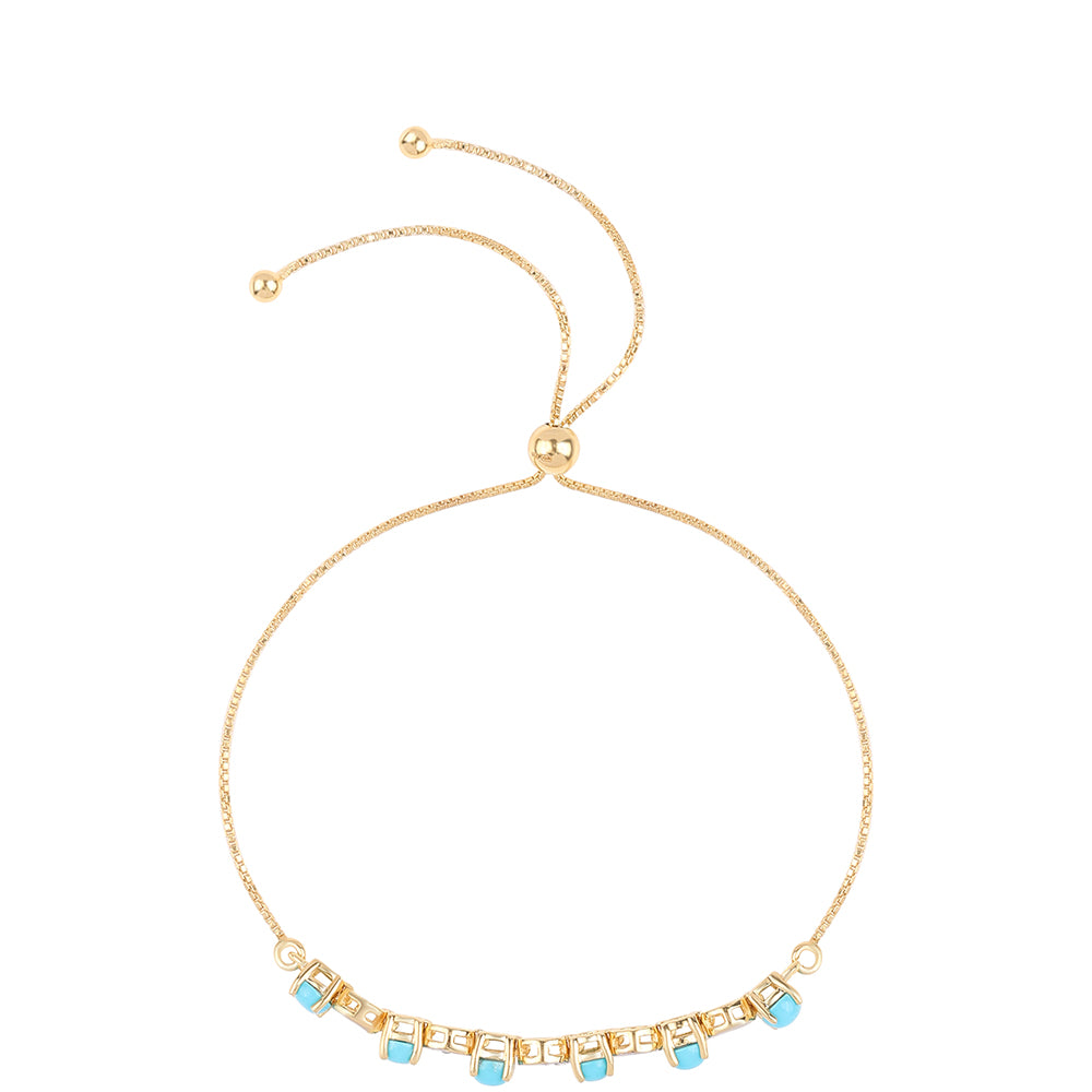 Pozlacené Stříbro 925/1000 - Náramek s Tyrkysem Sleeping Beauty a Bílým Topazem - Karátové číslo: 2.3. přibližná hmotnost: 4.26 gramů