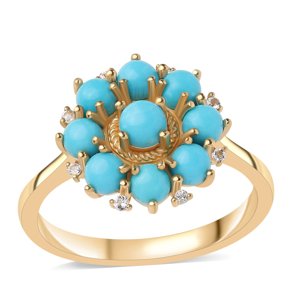 Pozlacené Stříbro 925/1000 - Prsten s Tyrkysem Sleeping Beauty a Bílým Topazem - Karátové číslo: 2.43. přibližná hmotnost: 3.7 gramů 1 