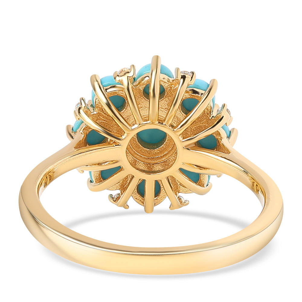 Pozlacené Stříbro 925/1000 - Prsten s Tyrkysem Sleeping Beauty a Bílým Topazem - Karátové číslo: 2.43. přibližná hmotnost: 3.7 gramů 2 