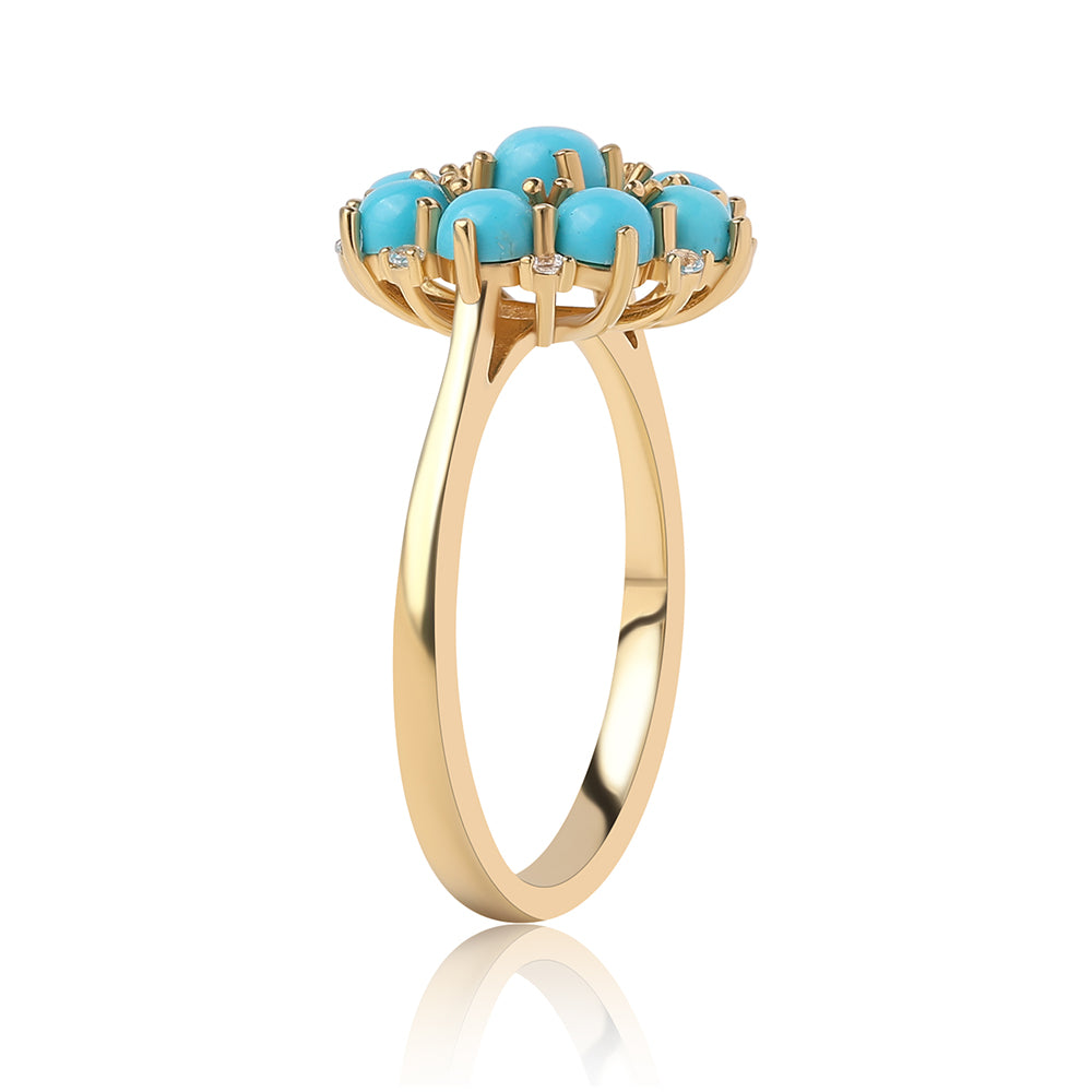 Pozlacené Stříbro 925/1000 - Prsten s Tyrkysem Sleeping Beauty a Bílým Topazem - Karátové číslo: 2.43. přibližná hmotnost: 3.7 gramů 3 