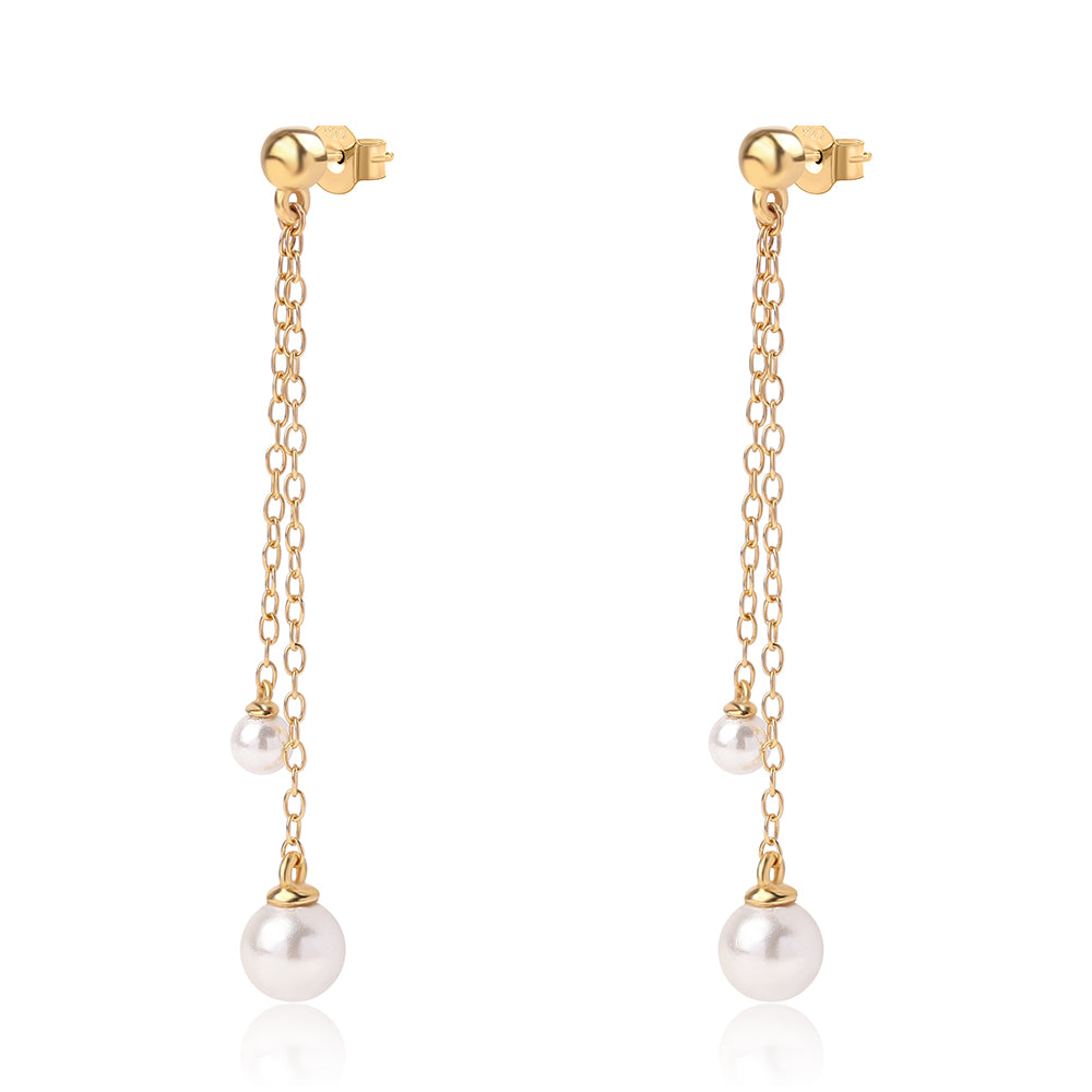 Pozlacené Stříbro 925/1000 - Náušnice s Bílou Sladkovodní Perlou - Karátové číslo: 4.66. přibližná hmotnost: 2.46 gramů