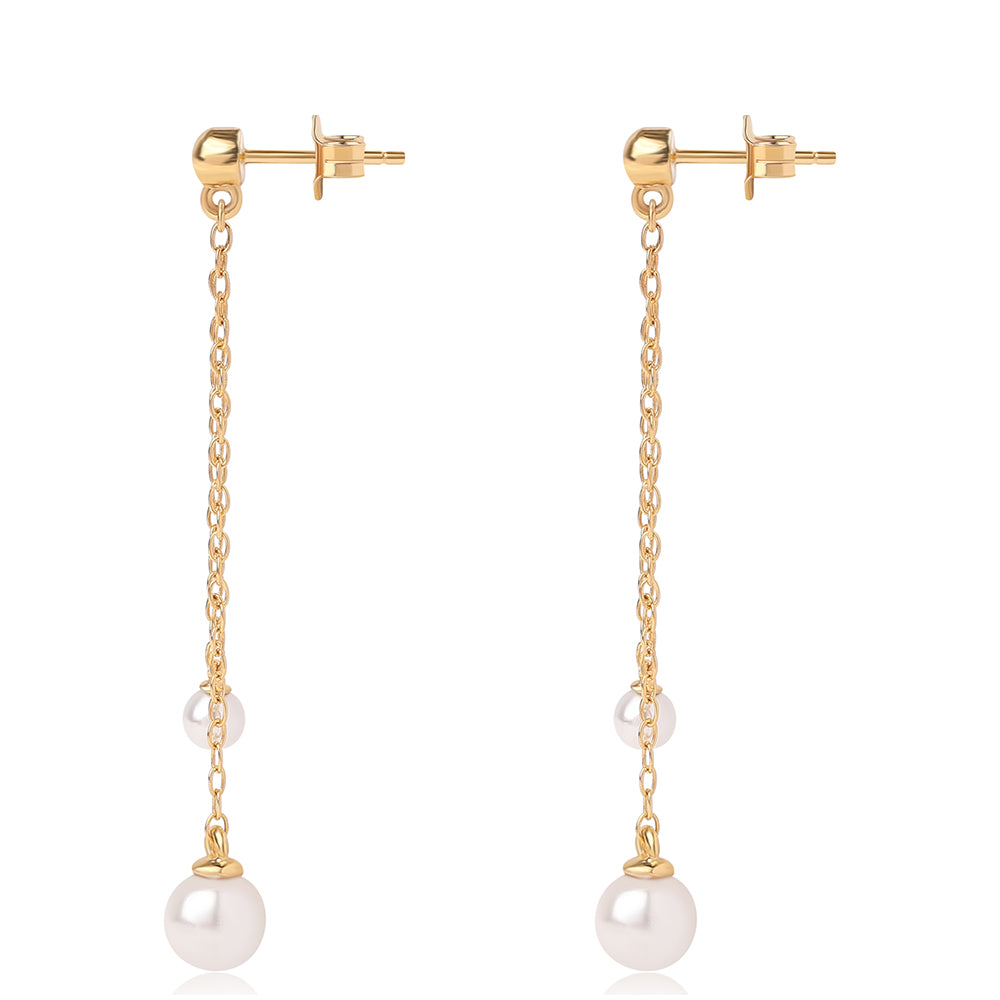 Pozlacené Stříbro 925/1000 - Náušnice s Bílou Sladkovodní Perlou - Karátové číslo: 4.66. přibližná hmotnost: 2.46 gramů 2 