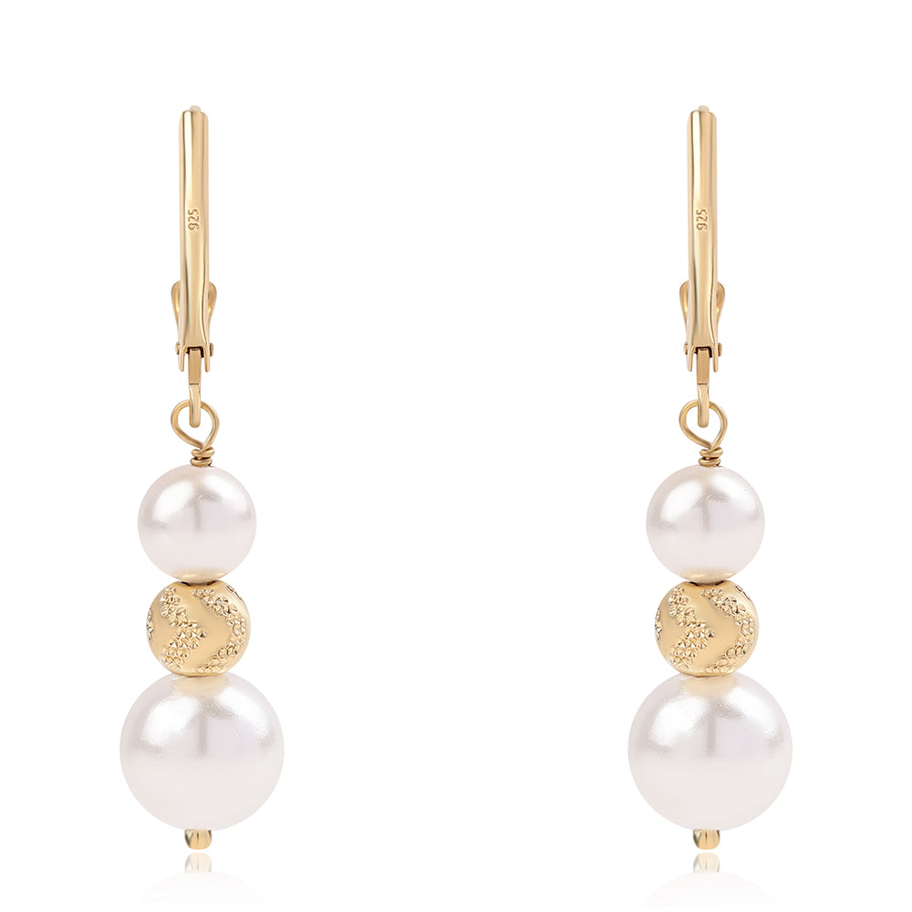 Pozlacené 925 / 1000 Sterlingové Stříbro Náušnice s Bílou Sladkovodní Perlou 3 