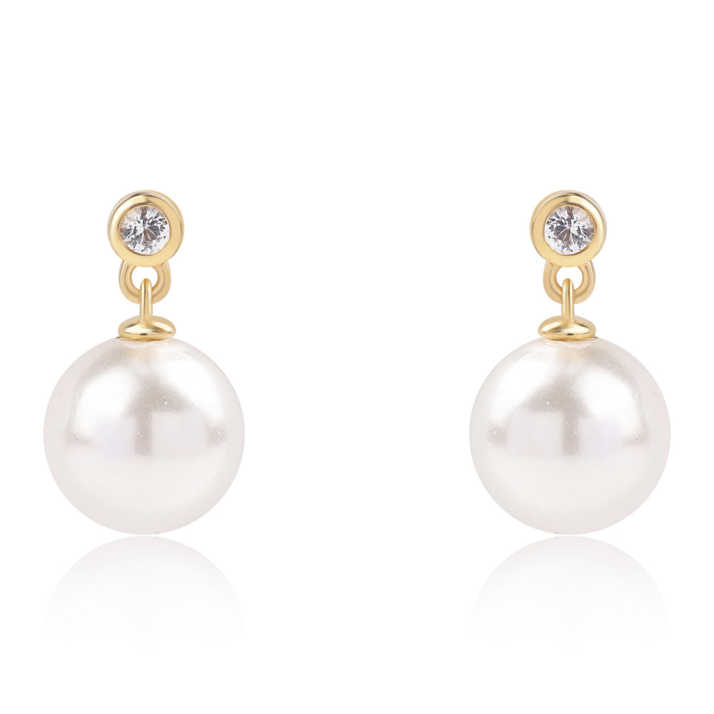 Pozlacené Sterlingové Stříbro 925 / 1000 - Náušnice s Bílou Sladkovodní Perlou a Bílým Topazem