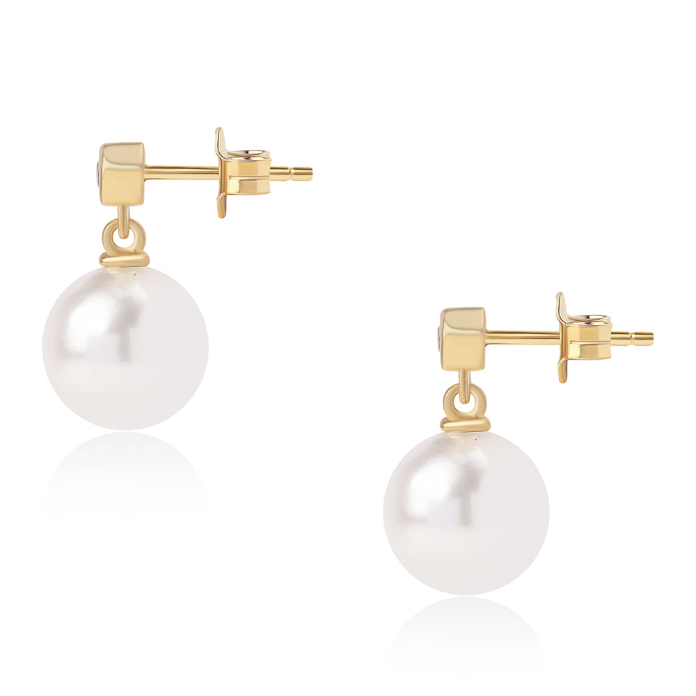 Pozlacené Sterlingové Stříbro 925 / 1000 - Náušnice s Bílou Sladkovodní Perlou a Bílým Topazem 3 