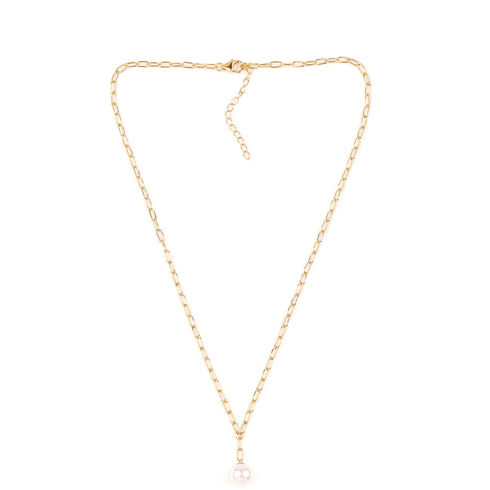 Pozlacený 925 / 1000 Sterlingové Stříbro Náhrdelník s Bílou Sladkovodní Perlou