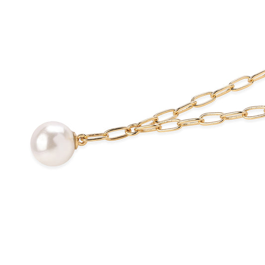 Pozlacený 925 / 1000 Sterlingové Stříbro Náhrdelník s Bílou Sladkovodní Perlou