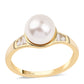 Pozlacené Sterlingové Stříbro 925 / 1000 - Prsten s Bílou Sladkovodní Perlou a Bílým Topazem
