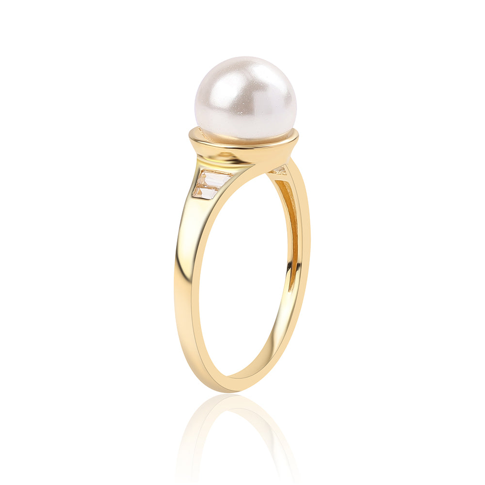 Pozlacené Sterlingové Stříbro 925 / 1000 - Prsten s Bílou Sladkovodní Perlou a Bílým Topazem 2 