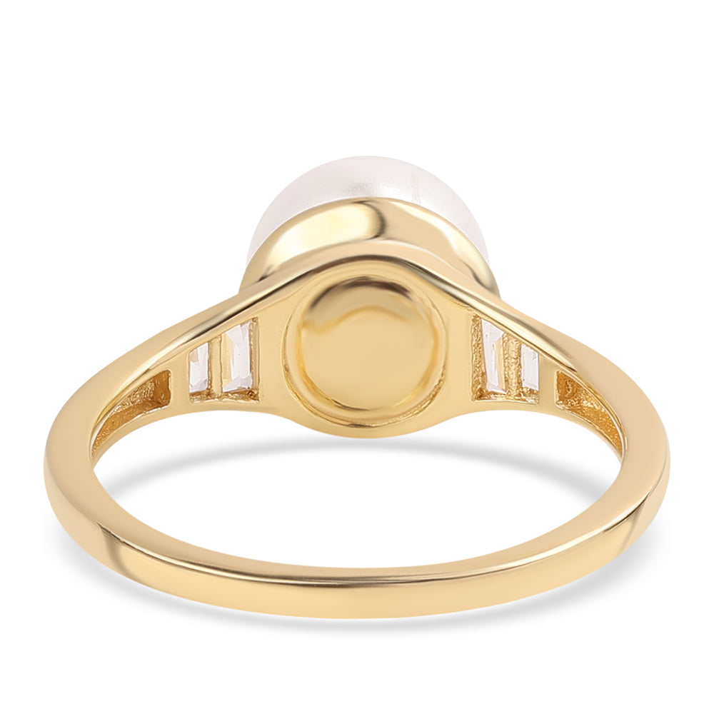 Pozlacené Sterlingové Stříbro 925 / 1000 - Prsten s Bílou Sladkovodní Perlou a Bílým Topazem