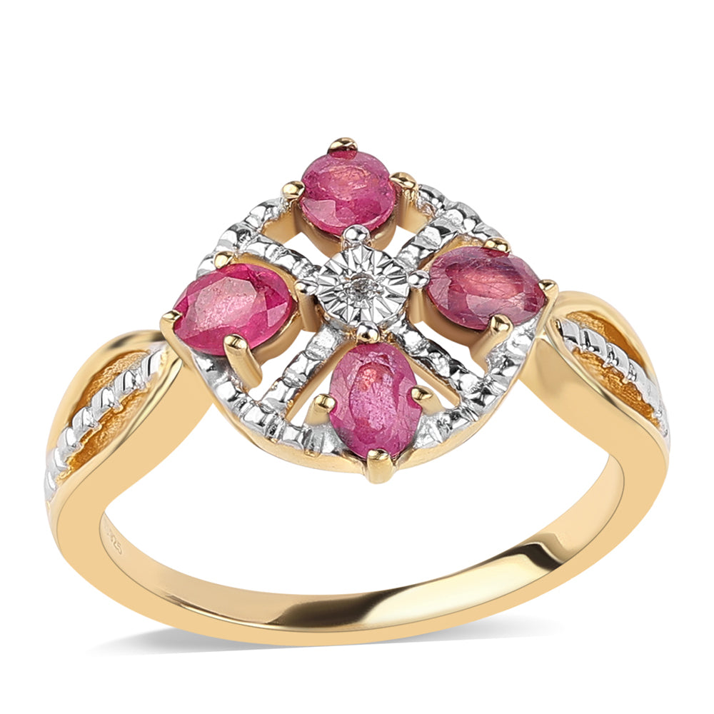 Pozlacené Sterlingové Stříbro 925 / 1000 - Prsten s Mozambickým Rubínem a Bílým Topazem 1 