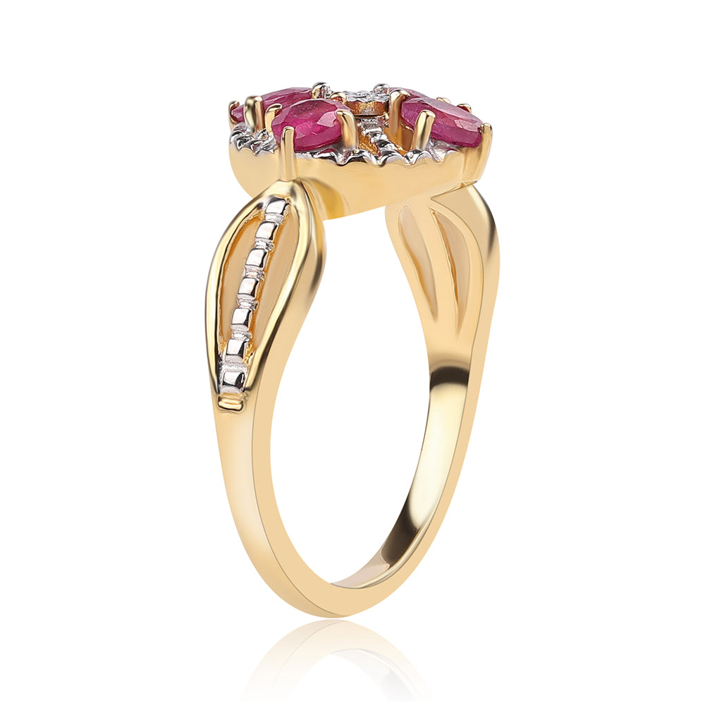 Pozlacené Sterlingové Stříbro 925 / 1000 - Prsten s Mozambickým Rubínem a Bílým Topazem 3 