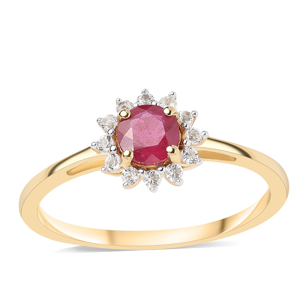 Pozlacený 925 / 1000 Sterlingové Stříbro Prsten s Mozambickým Rubínem a Bílým Topazem 1 