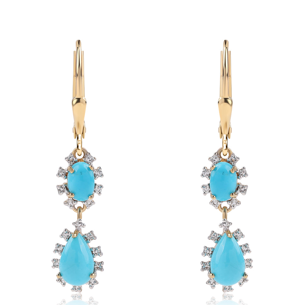 Pozlacené 925 / 1000 Sterlingové Stříbro Náušnice s Tyrkysem Sleeping Beauty a Bílým Topazem 1 