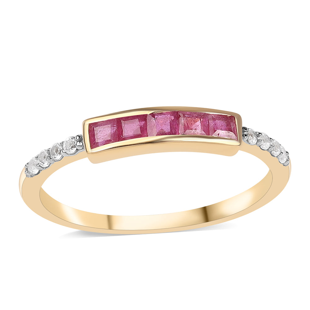 Pozlacený 925 / 1000 Sterlingové Stříbro Prsten s Mozambickým Rubínem a Bílým Topazem