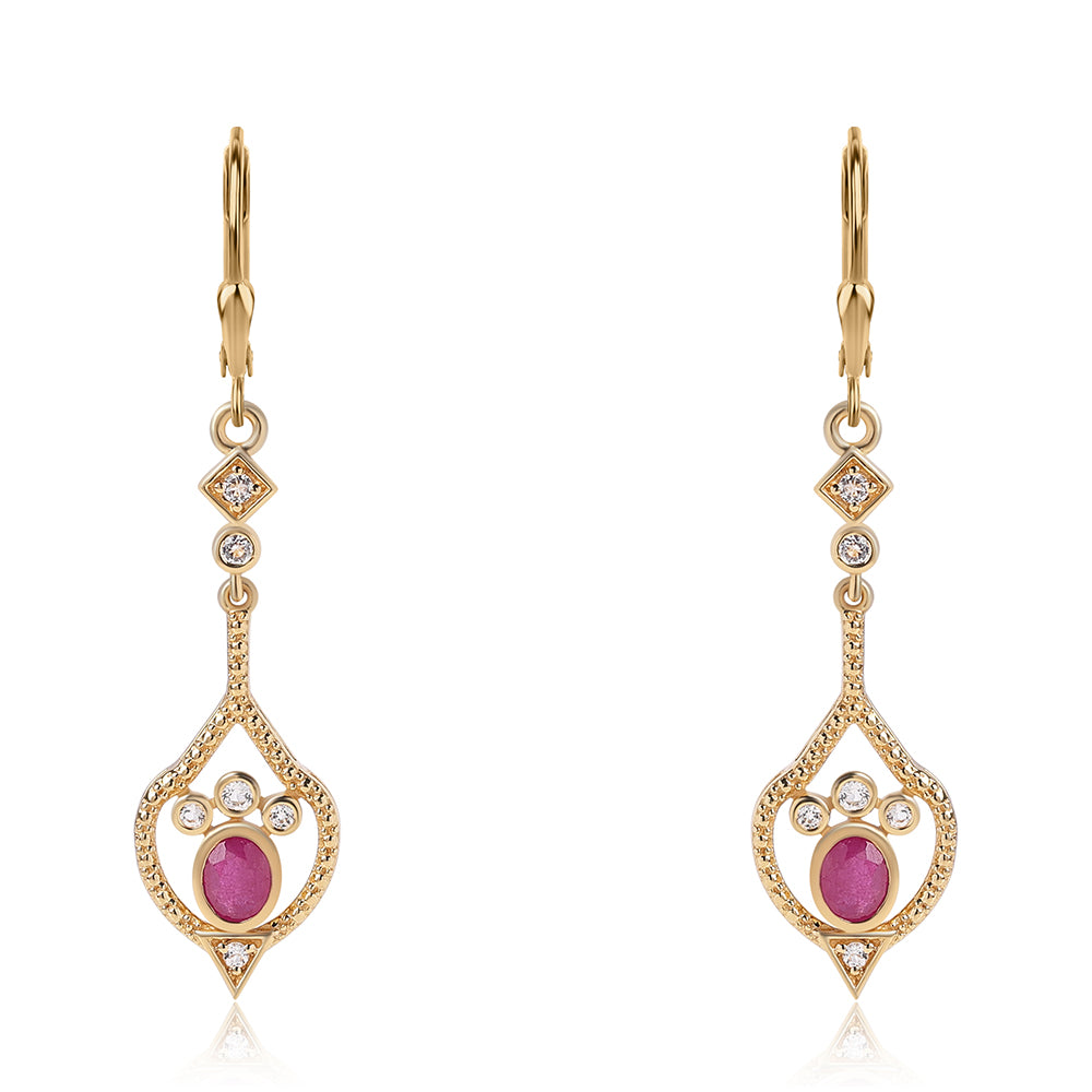 Pozlacené 925 / 1000 Sterlingové Stříbro Náušnice s Mozambickým Rubínem a Bílým Topazem 2 