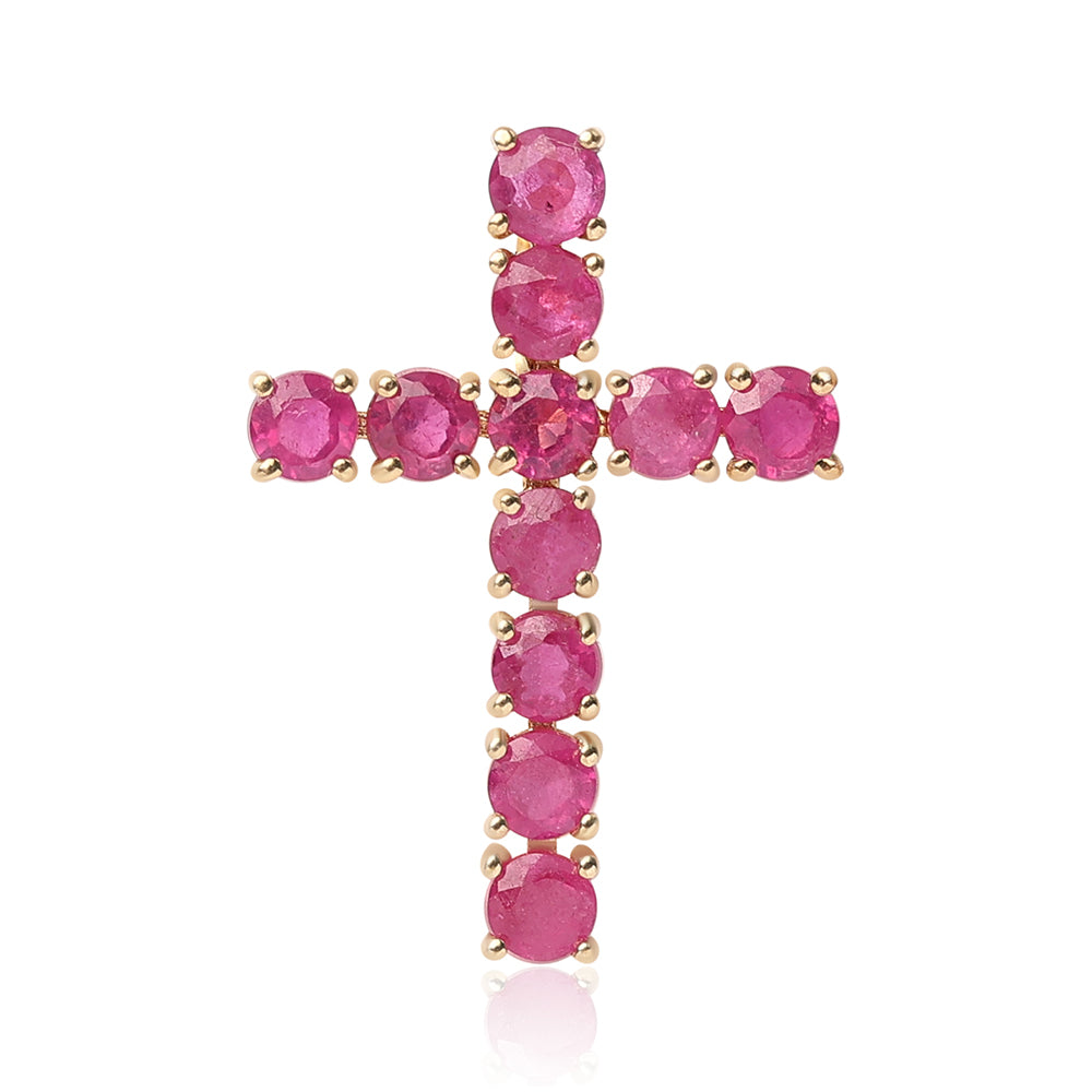Kříž Pozlacený 925 / 1000 Sterlingové Stříbro Přívěsek s Mozambickým Rubínem 1 