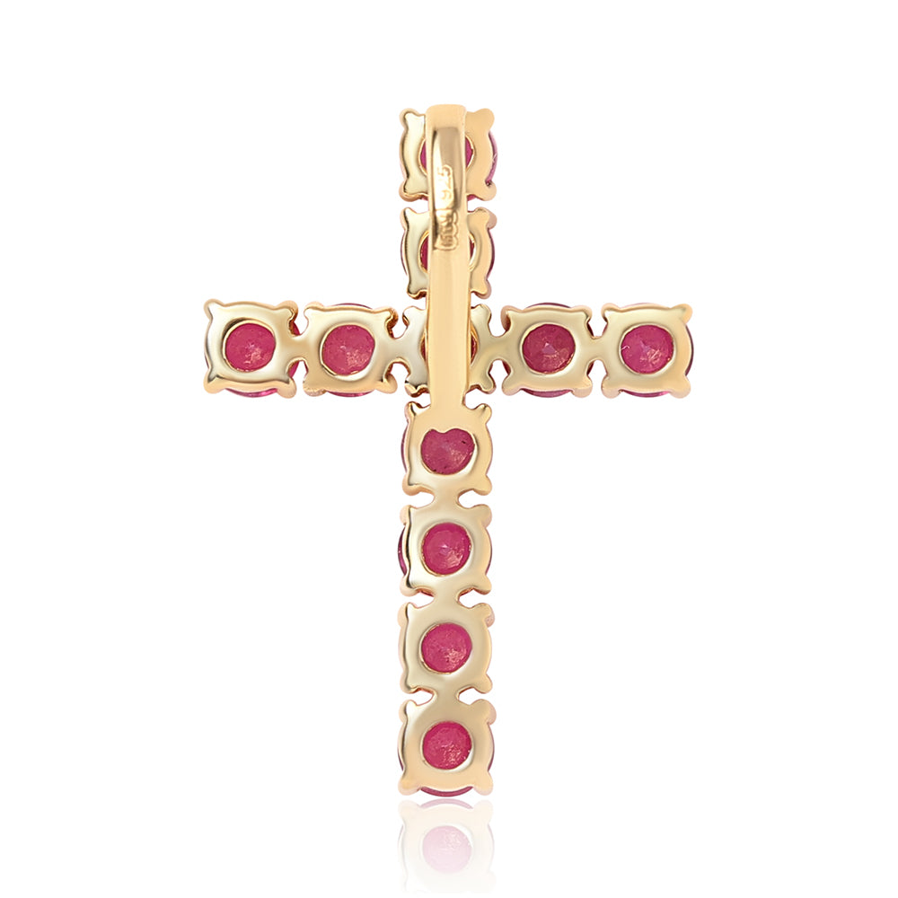 Kříž Pozlacený 925 / 1000 Sterlingové Stříbro Přívěsek s Mozambickým Rubínem 3 