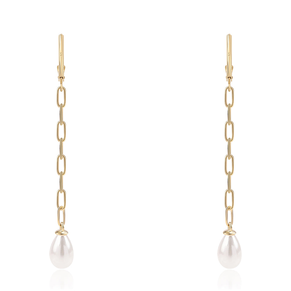 Pozlacené Stříbro 925/1000 - Náušnice s Bílou Sladkovodní Perlou - Karátové číslo: 5.85. přibližná hmotnost: 3.07 gramů