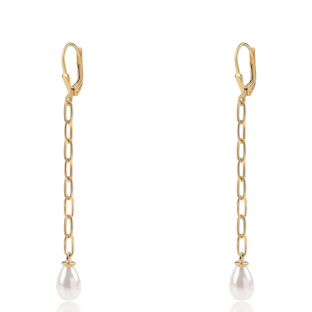 Pozlacené Stříbro 925/1000 - Náušnice s Bílou Sladkovodní Perlou - Karátové číslo: 5.85. přibližná hmotnost: 3.07 gramů 1 