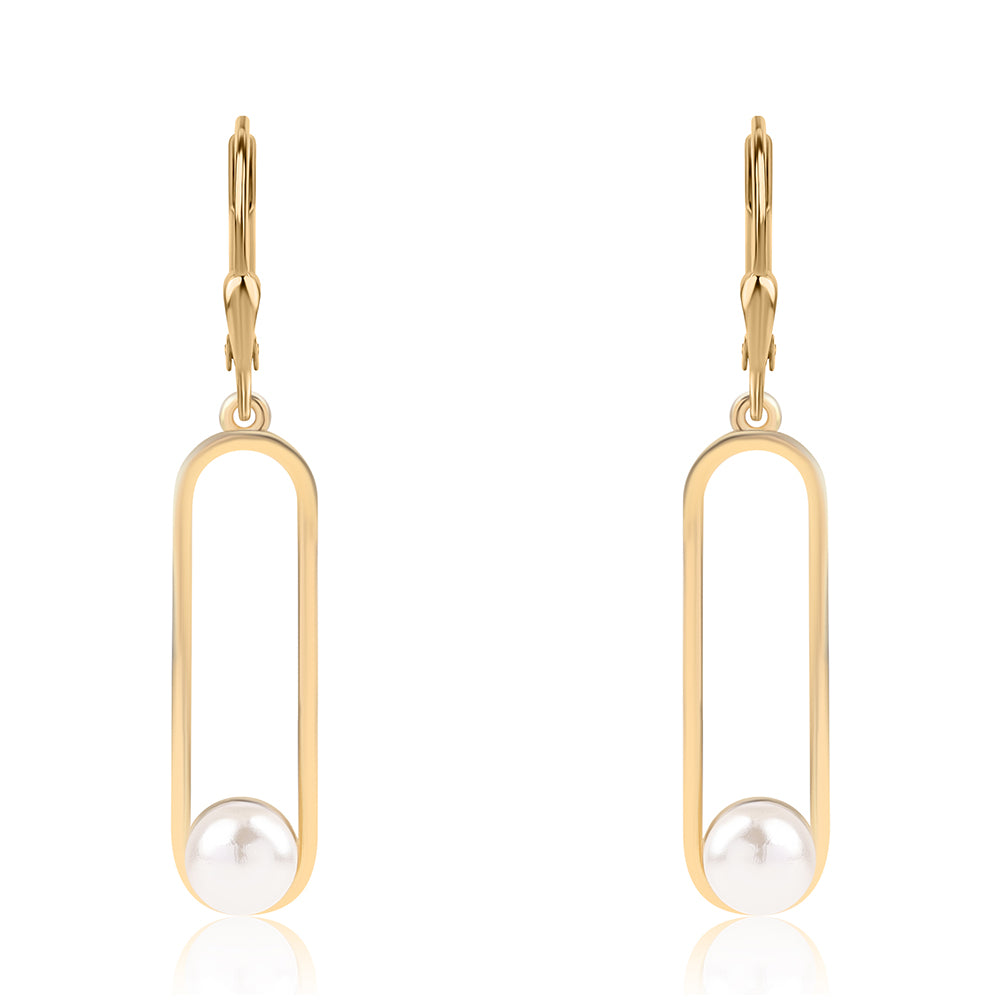 Pozlacené Stříbro 925/1000 - Náušnice s Bílou Sladkovodní Perlou - Karátové číslo: 3.78. přibližná hmotnost: 3.29 gramů 2 