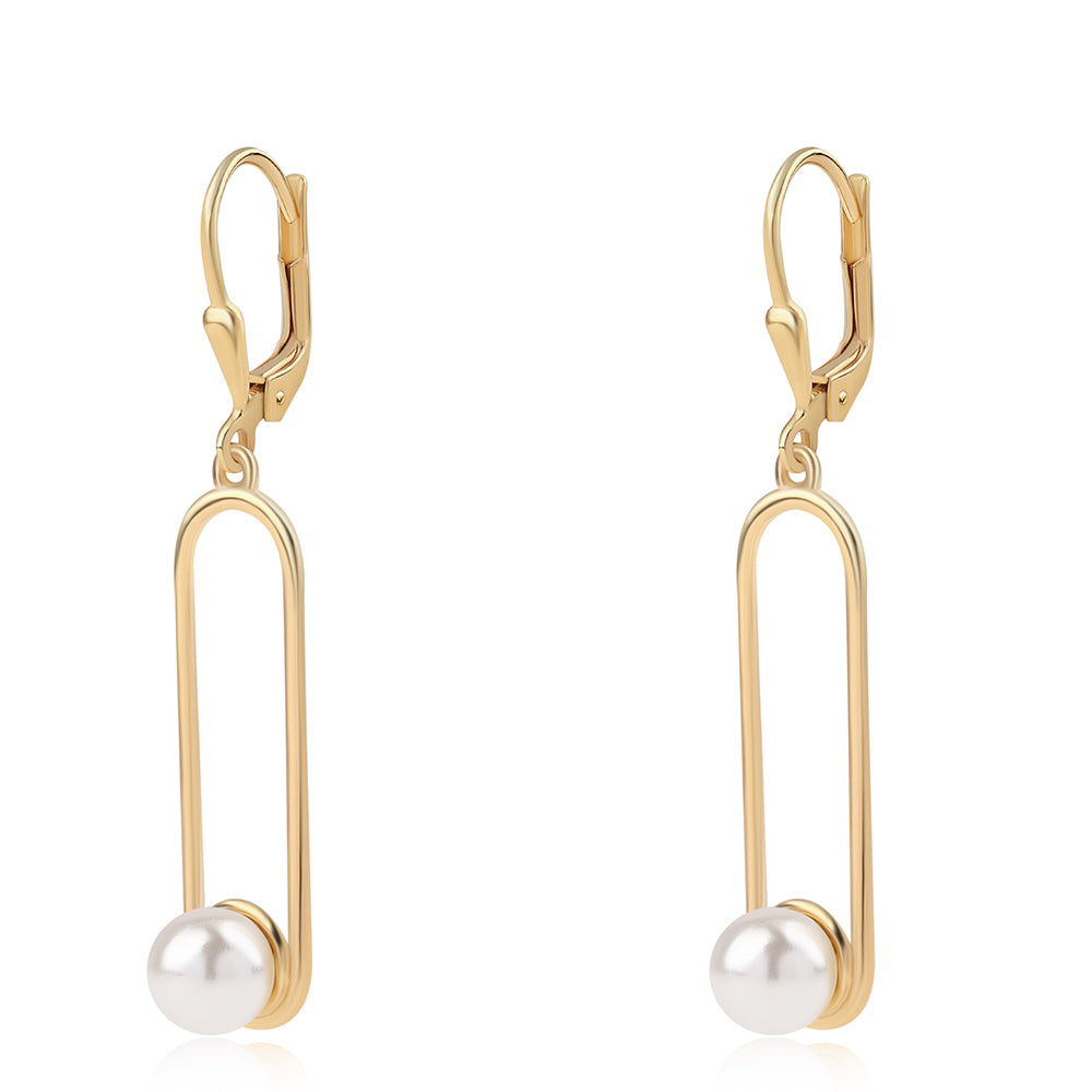 Pozlacené Stříbro 925/1000 - Náušnice s Bílou Sladkovodní Perlou - Karátové číslo: 3.78. přibližná hmotnost: 3.29 gramů