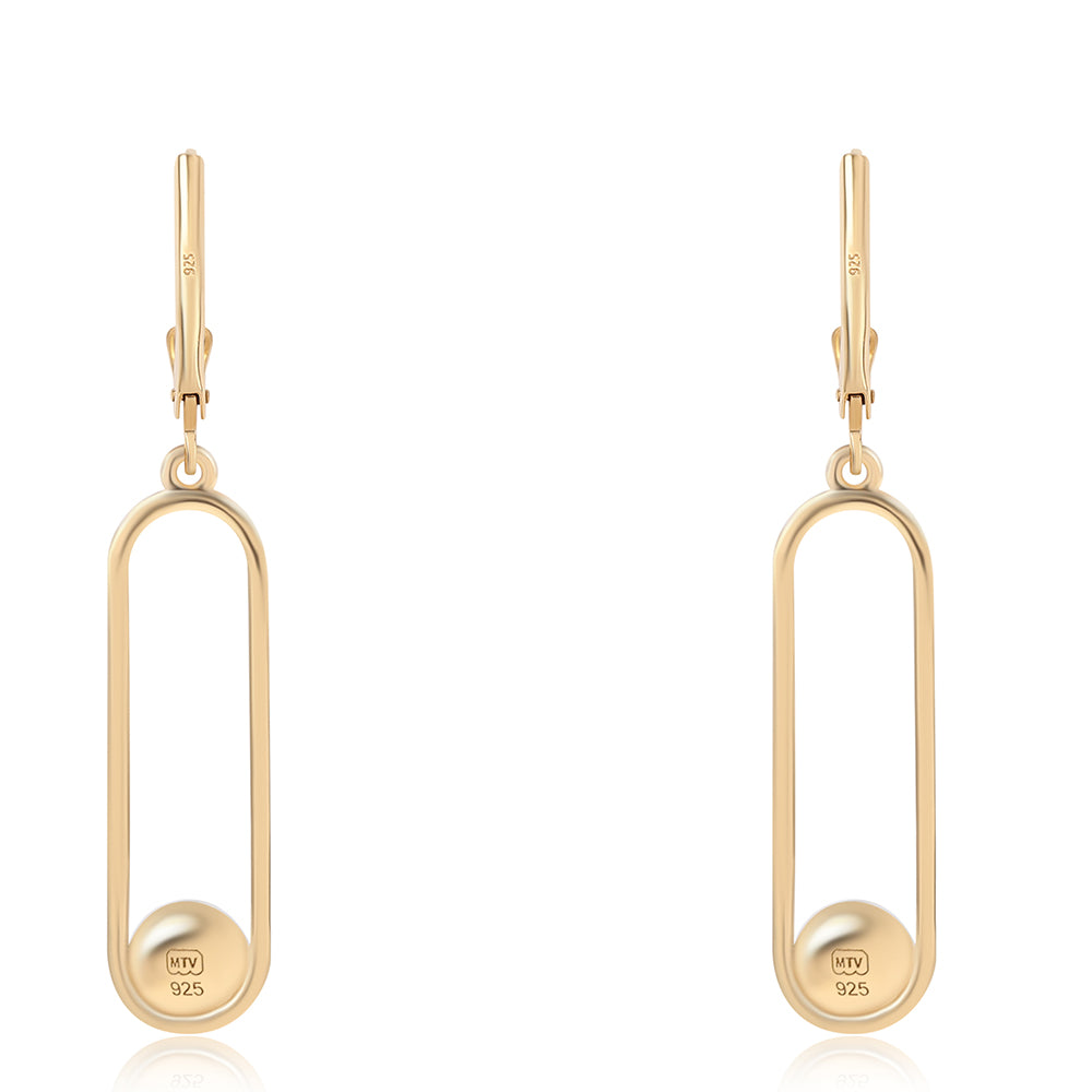 Pozlacené Stříbro 925/1000 - Náušnice s Bílou Sladkovodní Perlou - Karátové číslo: 3.78. přibližná hmotnost: 3.29 gramů 3 