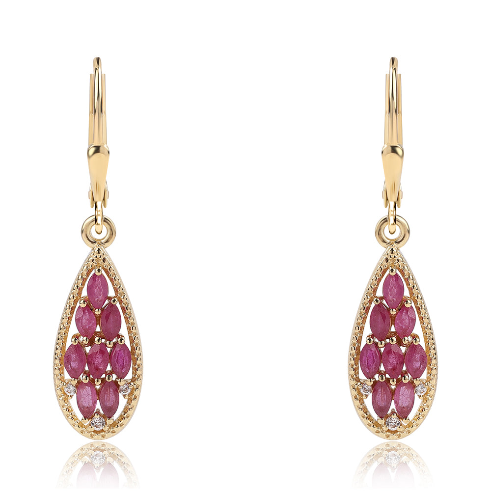 Pozlacené 925 / 1000 Sterlingové Stříbro Náušnice s Mozambickým Rubínem a Bílým Topazem 2 