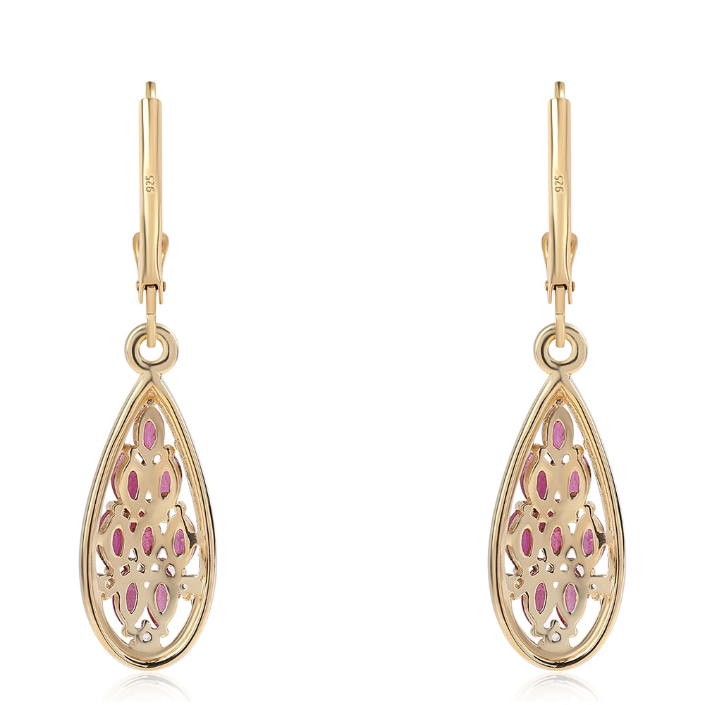 Pozlacené 925 / 1000 Sterlingové Stříbro Náušnice s Mozambickým Rubínem a Bílým Topazem 3 