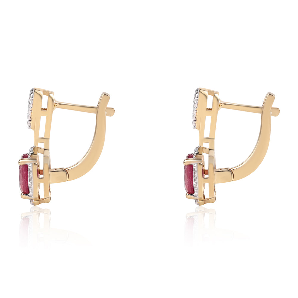 Pozlacené 925 / 1000 Sterlingové Stříbro Náušnice s Mozambickým Rubínem a Bílým Topazem 2 