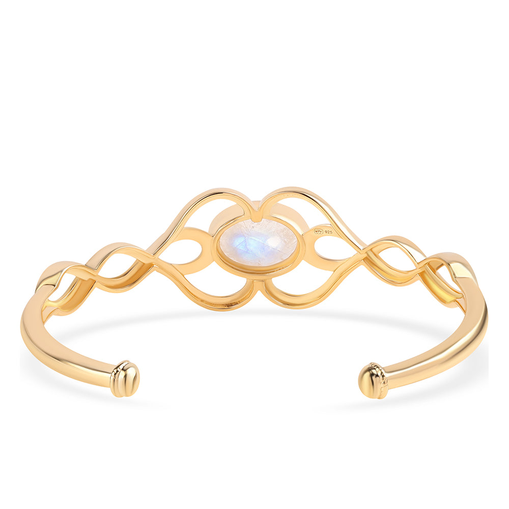 Pozlacený 925 / 1000 Sterlingové Stříbro Náramek s duhovým měsíčním kámenem tř. AA