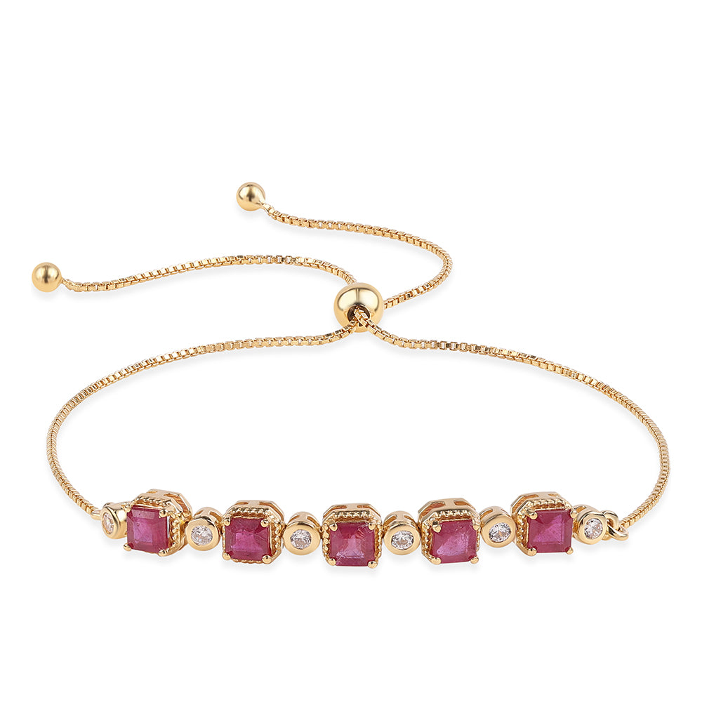 Pozlacený 925 / 1000 Sterlingové Stříbro Náramek s Mozambickým Rubínem a Bílým Topazem