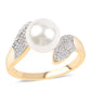 Pozlacené Stříbro 925/1000 - Prsten s Bílou Sladkovodní Perlou a Bílým Topazem - Karátové číslo: 7.38. přibližná hmotnost: 5.68 gramů