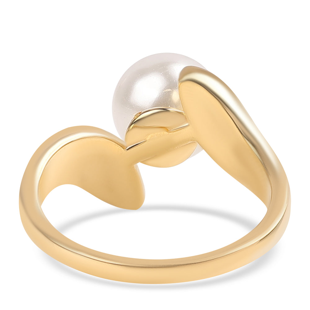 Pozlacené Stříbro 925/1000 - Prsten s Bílou Sladkovodní Perlou a Bílým Topazem - Karátové číslo: 7.38. přibližná hmotnost: 5.68 gramů