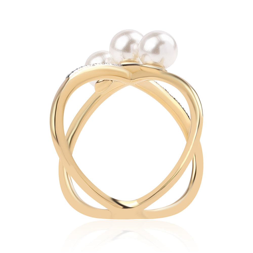 Pozlacené Stříbro 925/1000 - Prsten s Bílou Sladkovodní Perlou a Bílým Topazem - Karátové číslo: 5.72. přibližná hmotnost: 5.84 gramů 2 