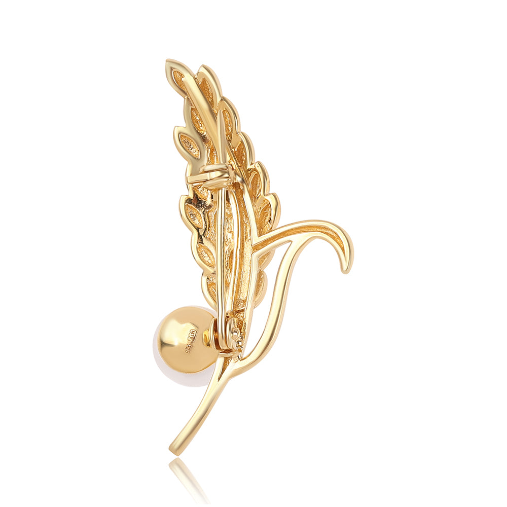 Pozlacené Sterlingové Stříbro 925 / 1000 - Brož s Bílou Sladkovodní Perlou 2 
