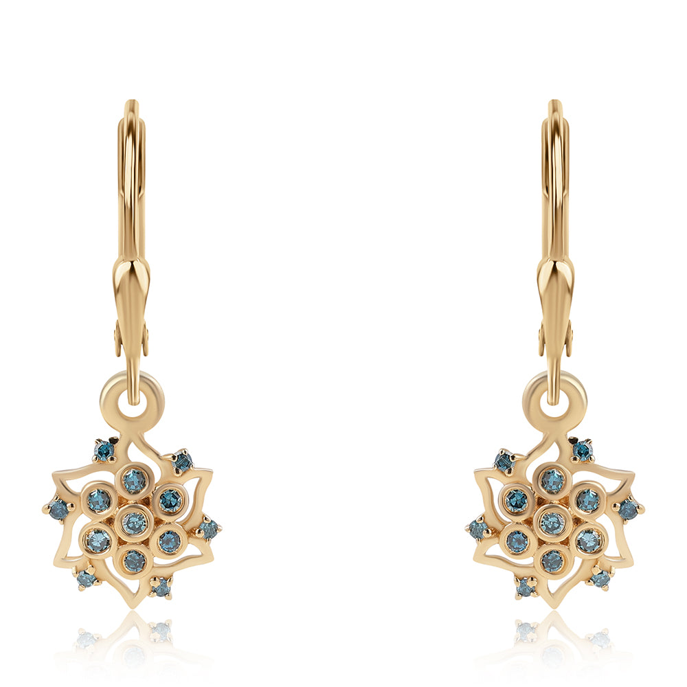 Pozlacené 925 / 1000 Sterlingové Stříbro Náušnice s Modrým Diamantem 2 