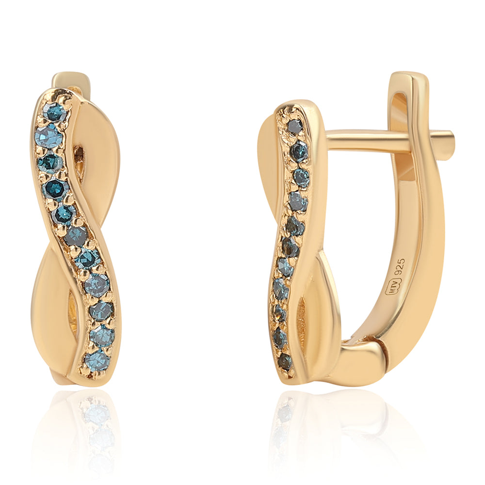 Pozlacené 925 / 1000 Sterlingové Stříbro Náušnice s Modrým Diamantem 1 