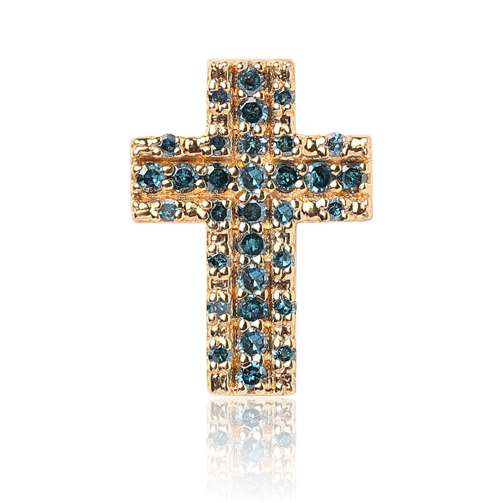 Kříž Pozlacený 925 / 1000 Sterlingové Stříbro Přívěsek s Modrým Diamantem a Bílým Diamantem