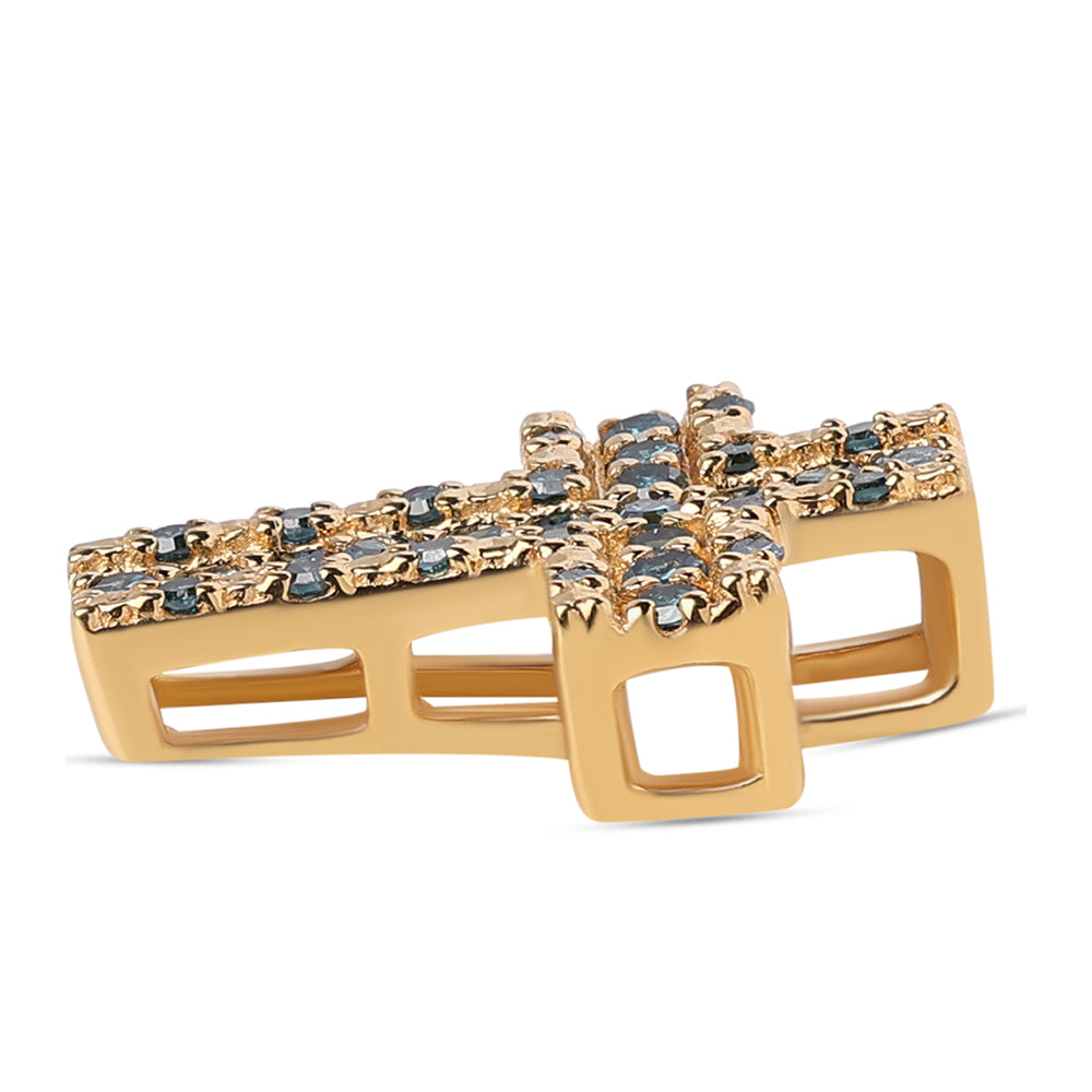 Kříž Pozlacený 925 / 1000 Sterlingové Stříbro Přívěsek s Modrým Diamantem a Bílým Diamantem