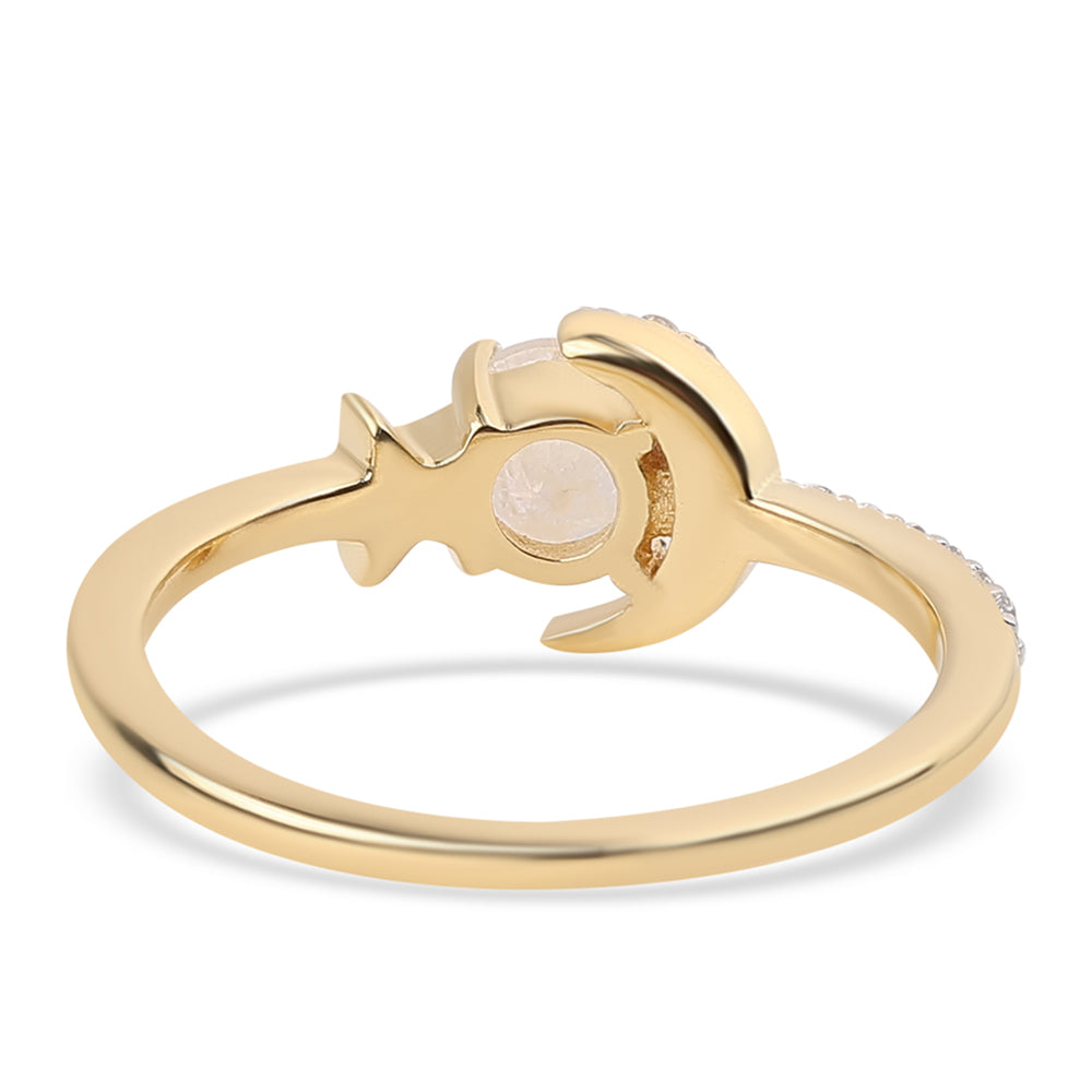 Pozlacený 925 / 1000 Sterlingové Stříbro Prsten s duhovým měsíčním kámenem tř. AA a Bílým Topazem