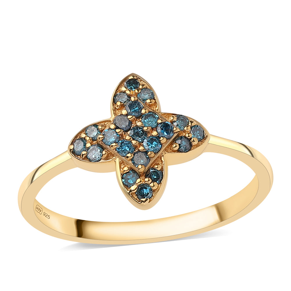 Pozlacený 925 / 1000 Sterlingové Stříbro Prsten s Modrým Diamantem 1 