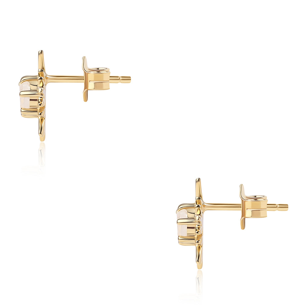 Pozlacené 925 / 1000 Sterlingové Stříbro Náušnice s duhovým měsíčním kámenem tř. AA 3 