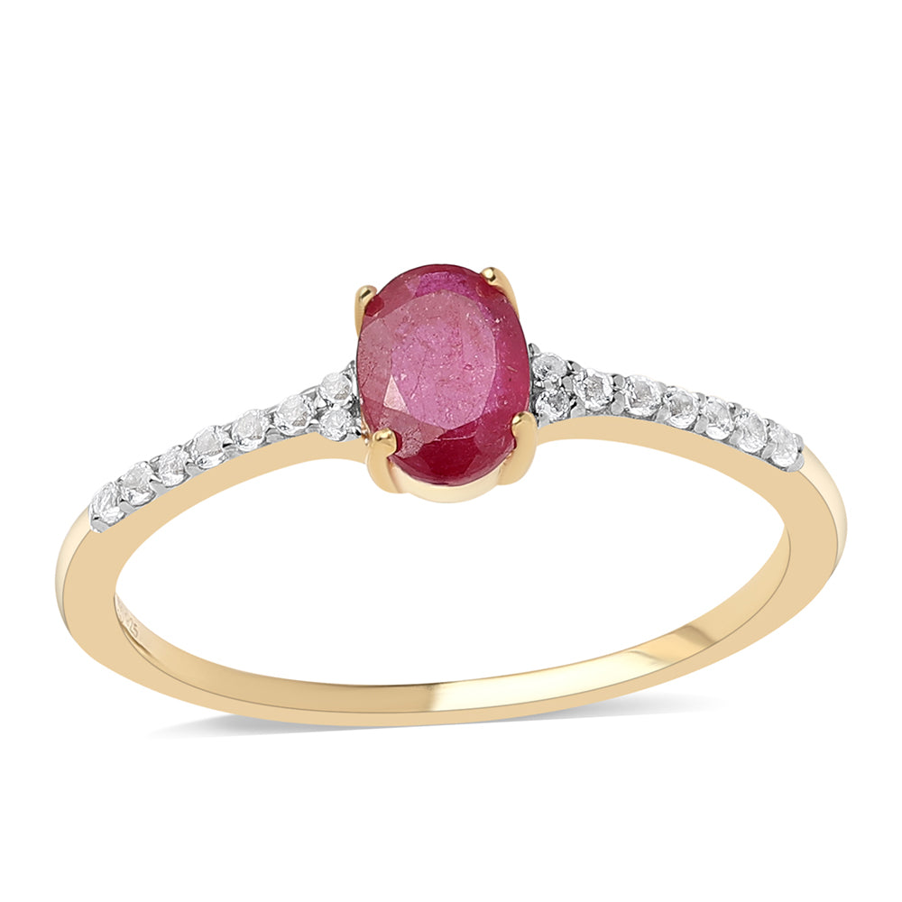 Pozlacené Stříbro 925/1000 - Prsten s Mozambickým Rubínem a Bílým Topazem - Karátové číslo: 1.28. přibližná hmotnost: 1.79 gramů