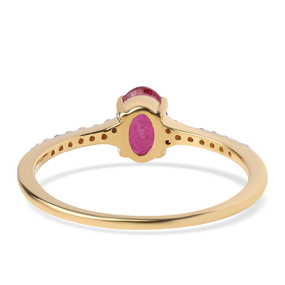 Pozlacené Stříbro 925/1000 - Prsten s Mozambickým Rubínem a Bílým Topazem - Karátové číslo: 1.28. přibližná hmotnost: 1.79 gramů 2 