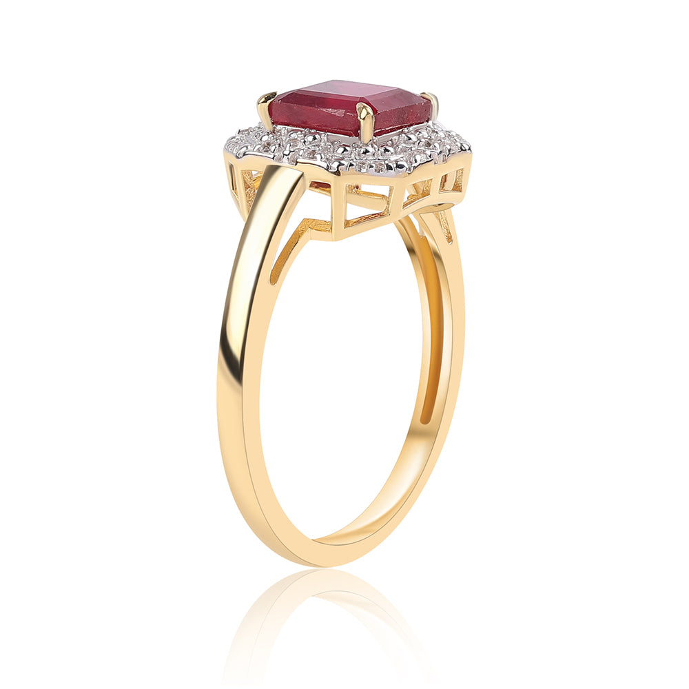 Pozlacený 925 / 1000 Sterlingové Stříbro Prsten s Mozambickým Rubínem a Bílým Topazem 2 