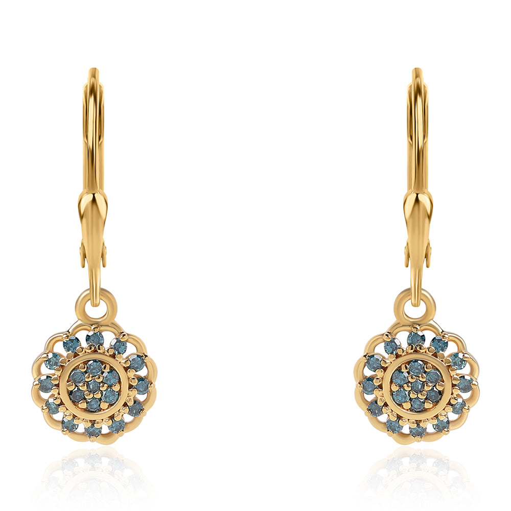 Pozlacené 925 / 1000 Sterlingové Stříbro Náušnice s Modrým Diamantem