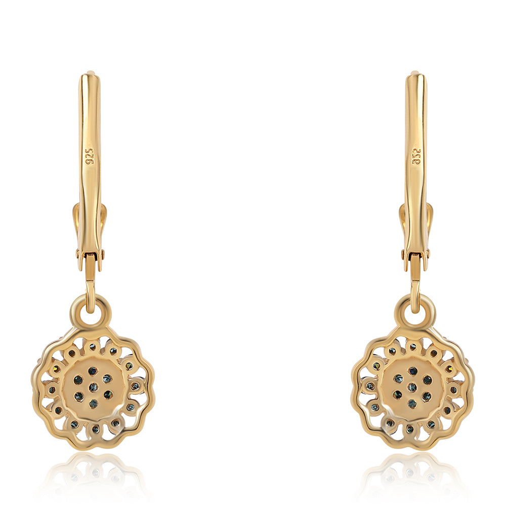 Pozlacené 925 / 1000 Sterlingové Stříbro Náušnice s Modrým Diamantem 3 