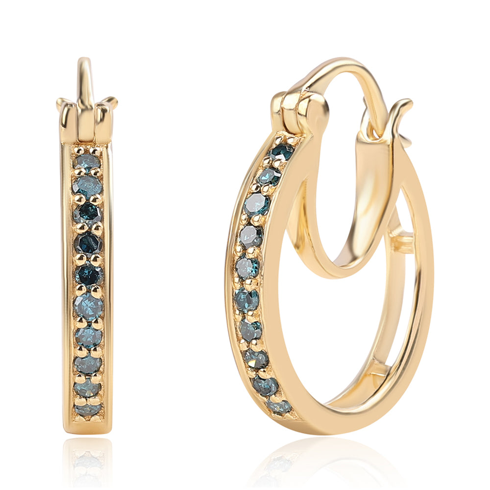 Pozlacené 925 / 1000 Sterlingové Stříbro Náušnice s Modrým Diamantem 1 